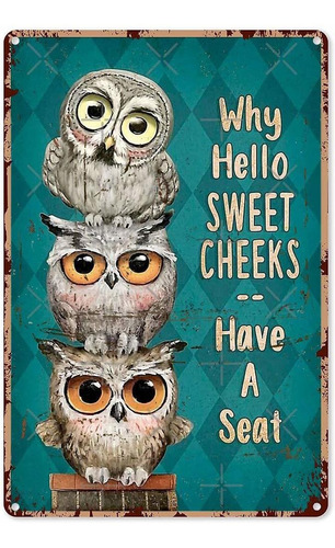 Hello Sweet Cheeks Letrero De Baño Super Cute Owl Âpo...