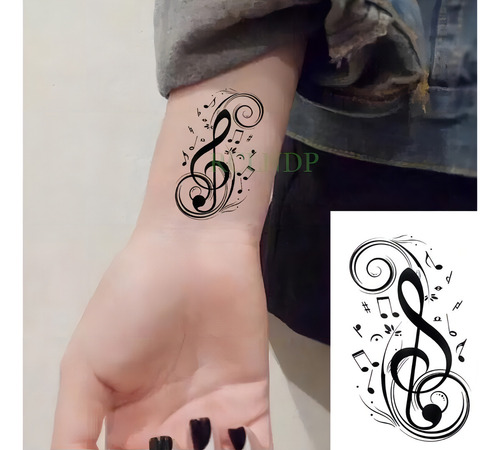 Tatuagem Temporária Clave De Sol Preta Musical Estilo