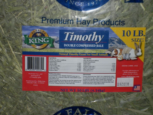 Heno Timothy Grass Natural 4.5kg - Alimento De Conejos