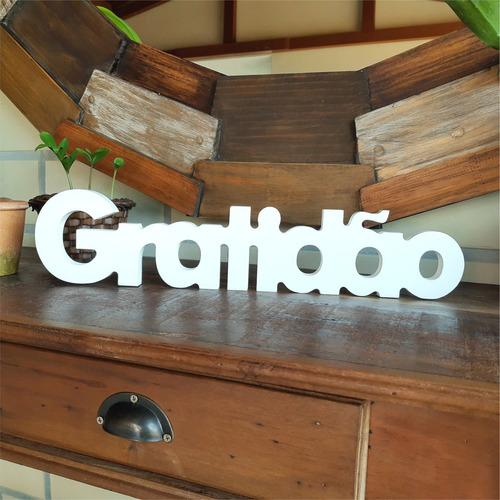 Palavra Decorativa Gratidão 45cm Em Mdf Branco 15mm