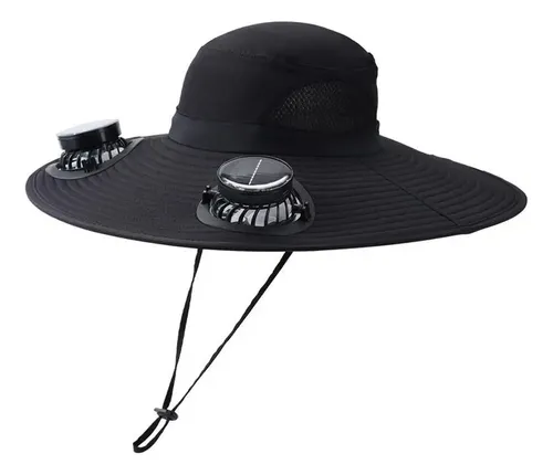 Chapéu Pescador C/ventilador Solar Duplo Alpinismo Camping Preto Un Liso