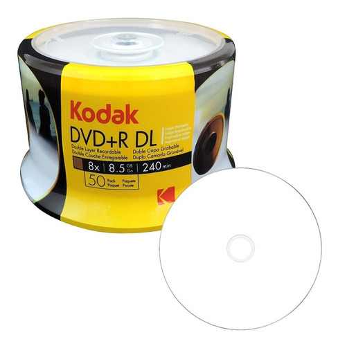 50 X Dvd+r Dl Kodak 8,5 Gb Printable Umedisc