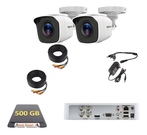 Kit 2 Camaras P2p Hd 720p Circuito Cerrado Disco Duro 500 Gb