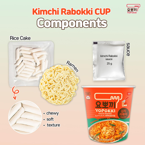 Yopokki Kimchi Rabokki Fideos Tteokbokki 2 Tazas Snack Corea