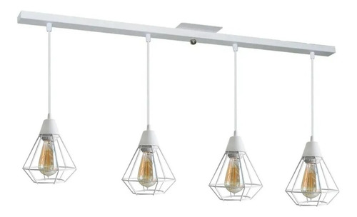 Imagen 3 de 10 de Lampara Colgante 4 Luces Mini Jaula Diamante E27 Apto Led