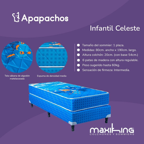 Sommier Y Colchón Maxiking Una Plaza Infantil Celeste