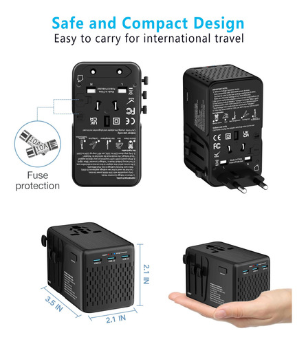 Adaptador De Viaje, Convertidor De Voltaje, Lingpei, Con 4 E