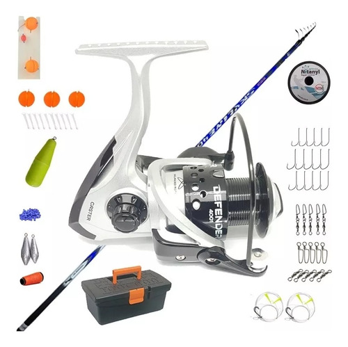 Kit Completo Pesca Caña Telescopica Pejerrey + Caja + Reel