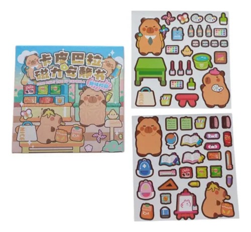 Juego Libro Imantado 2 Escenarios Capibara Y Otros Kawaii