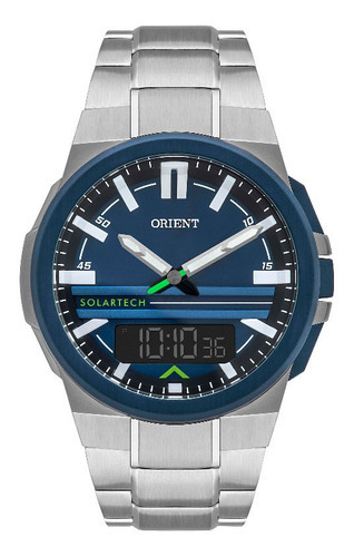 Relógio Orient Masculino Solartech Mtssa007 D1sx Cor da correia Prateado Cor do bisel Azul Cor do fundo Azul