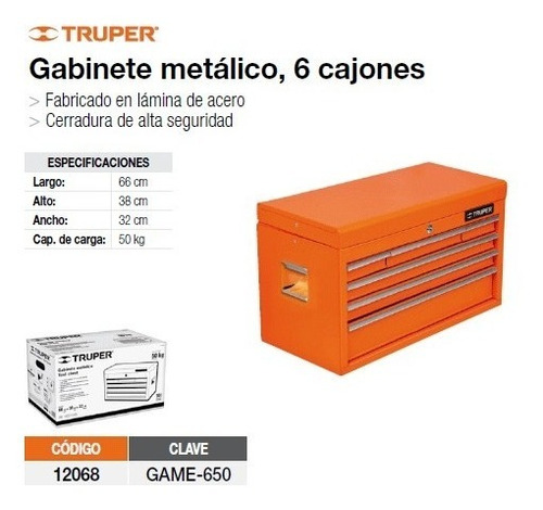 Gabinete Metálico, 6 Cajones Truper