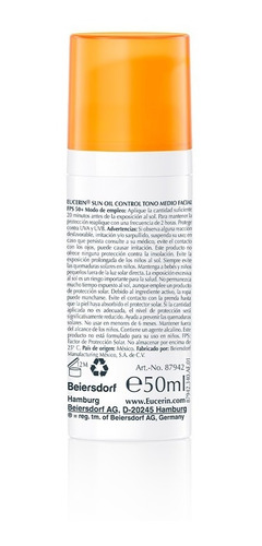 Imagen 2 de 10 de Eucerin Sun Fps 50 Oil Control Medio Toque Seco Facial X50ml