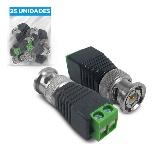 Conector Plug Bnc Macho Com Borne Para Cftv 25 Unidades