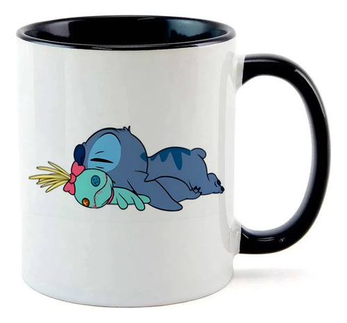 Caneca Preta Branca Presente Sf2 Little Stitch Fofo Boneco