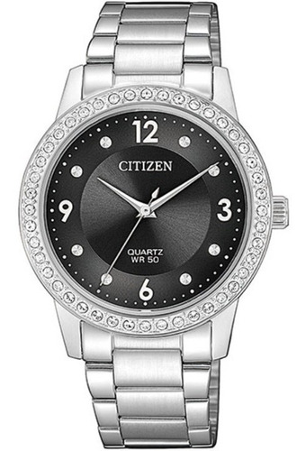 Reloj Mujer Citizen Modelo El309081h Joyeria Esponda Color de la malla Plateado Color del bisel Piedras Color del fondo Negro