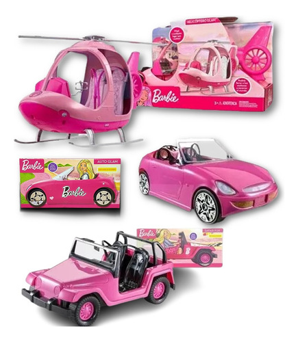 Barbie Helicoptero + Auto + Jeep + Muñeca Sorpresa Original