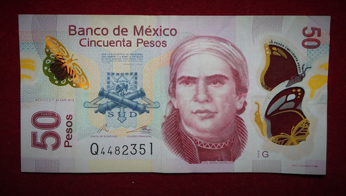 Billete 50 Pesos Mexico 2013 Polimero Pick 123 Ab Morelos