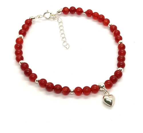 Pulsera Roja Plata Fina 925 Piedra Natural Ágata Cornalina