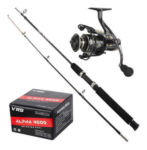 Kit Pesca Vara 1,65 Metros 30lb Com Molinete 13 Rolamentos Cor Preto