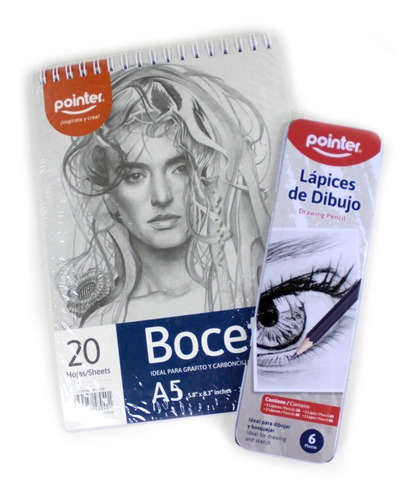Set Libreta Boceto A5 + 6 Lápices Técnicos Lata