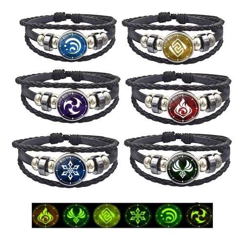 6 Pzas Pulsera Juego Genshin Impact Vision Joyeria  + Regalo