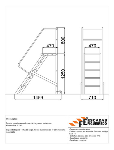 Escada Plataforma Trepadeira - 1,25m - 4+1 - 150kg Prateado