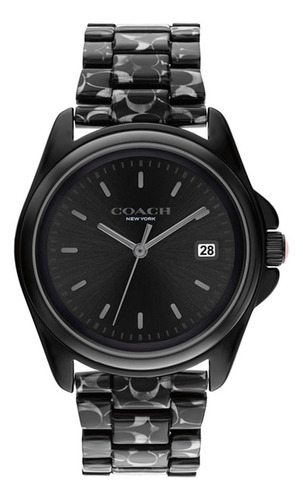 Reloj pulsera Coach Greyson 14504186 de cuerpo color negro, analógico, para mujer, con correa de acero inoxidable color negro, bisel color negro y desplegable