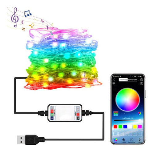 Guía 10m Led Luciernaga De Colores Bluetooth Control Celular