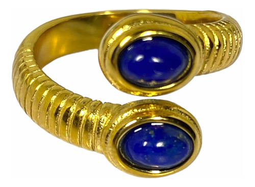 Anillo Bañado En Oro Lapislazuli Natural Cabujon Ajustable