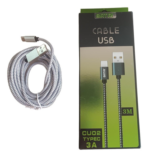 Cable Usb C Mallado Carga Rápida 3a Transferencia Datos 3mt