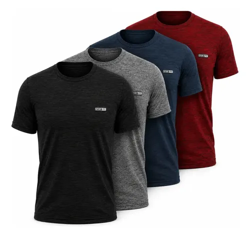 Kit 4 Camisetas Manga Curta Dry Fit Masculina Academia Slim (P, M e GG)