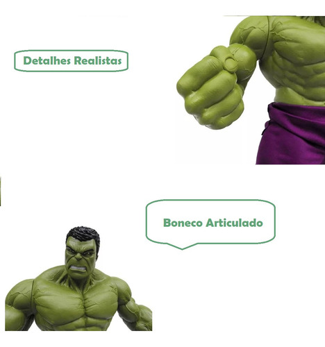 Boneco Hulk Grande 50cm Articulad Vingadores Avengers Marvel