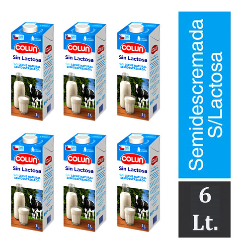 Leche Semi Descremada Sin Lactosa  1 Lt Colun, Pack 6