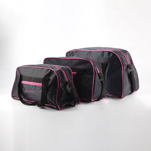 Kit C/ 3 Mala Viagem Pequena Media Grande Bolsa De Bordo Cor Kit 3 Preta Rosa