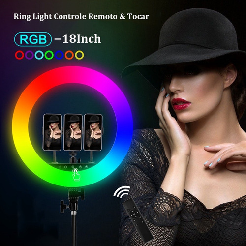 Ring Light Iluminador Rgb Led 46cm Tripé 2m Com 3 Suportes