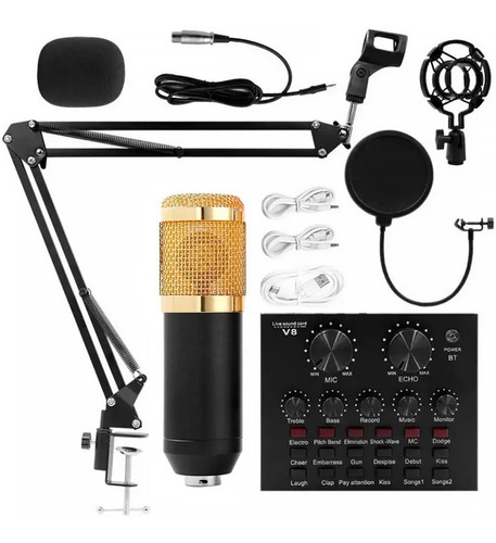 Kit Micrófono Profesional De Condensador + Tarjeta Sonido V8