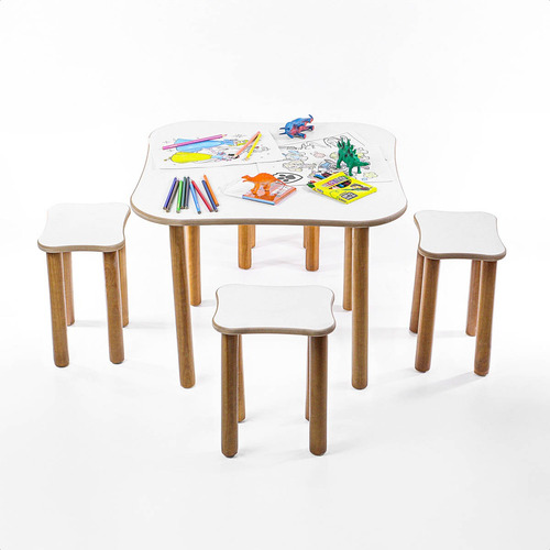 Conjunto De Mesa E Banquinhos Infantis Para Atividades Cor Branco