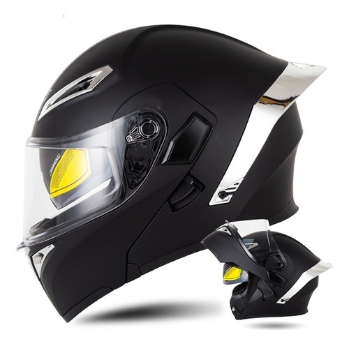 Casco De Moto Con Doble Espejo, Cara Completa, Negro, Unisex