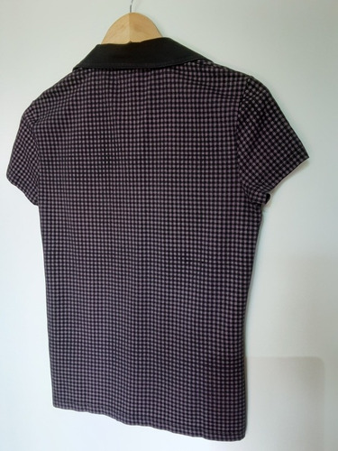 Imagen 7 de 10 de Polera Morada A Cuadros, Tipo Piqué Para Niñas, Talla L