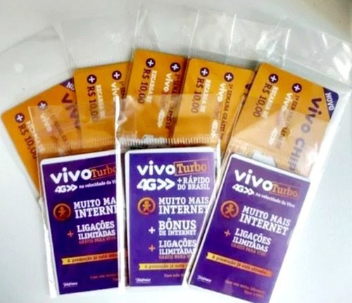 Kit 50 Chips Vivo Turbo Com R$ 10 Reais De Crédito Ddd Livre