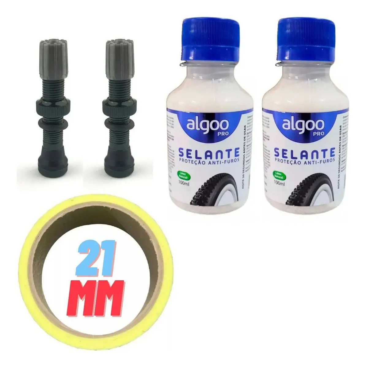 Kit Tubeless Bike Selante 200ml + Válvula Bico Grosso + Fita