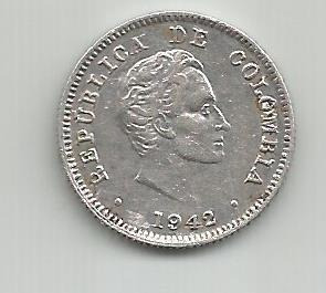 Colombia 10 Centavos 1942 B   Plata 0.900  *vf*