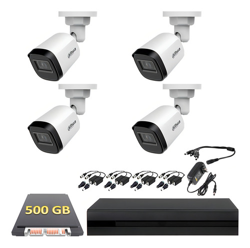 Kit Circuito Cerrado Con 4 Cámaras B1a21n-u Baluns 2mp Con Disco De 500gb