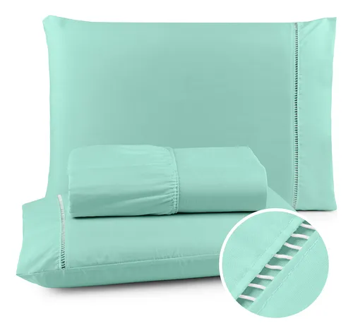 Jogo De Lençol Queen 3 Peças 400 Fios C/ Elástico Hotel Verde-cla...