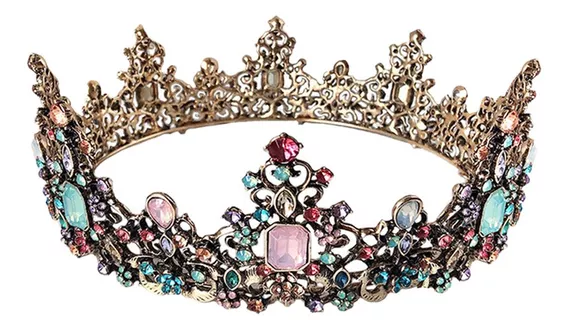 FRCOLOR Corona de Perlas Negras Corona de Diamantes de Imitación Barroca Tiara de Boda para Mujer Nupcial para Escardar Fiesta de Halloween 