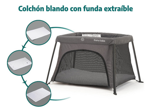 Cuna Corral Viajero Para Bebé Pamo Babe Ligero Y Compacto Color Gris