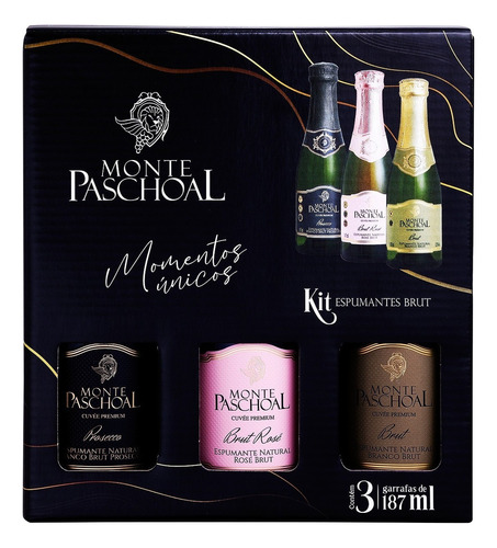 Kit 3 Espumante Mini Vinho Monte Paschoal Moscatel Brut 187