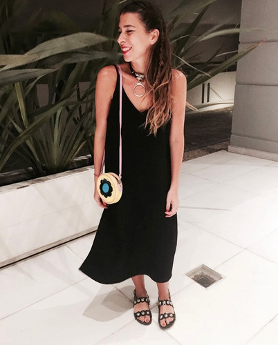 Vestido Negro Largo Escote V De Bachino Talle M / Zara Mango
