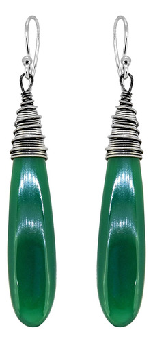 Aretes Colgantes Plata 925 Onix Verde Gema Metal Onix