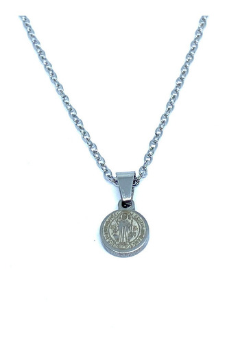 Imagen 2 de 4 de Collar Acero Inoxidable Con Medalla San Benito 0.8 Cm (mini)